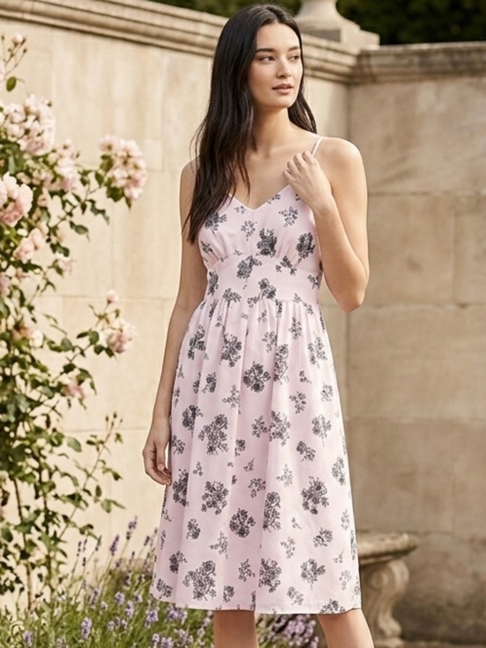 Chelsea28 Dahlia Garden Floral Midi Dress Purple Empire Waist Sundress S NWT